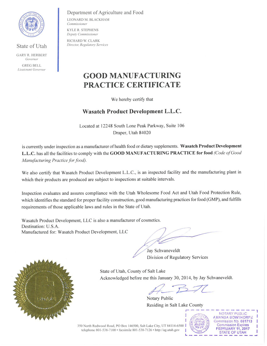 Сертификат качества производства GMP
