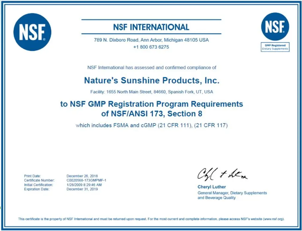 Controlul calității și certificarea suplimentelor alimentare Nature's Sunshine Products - 15